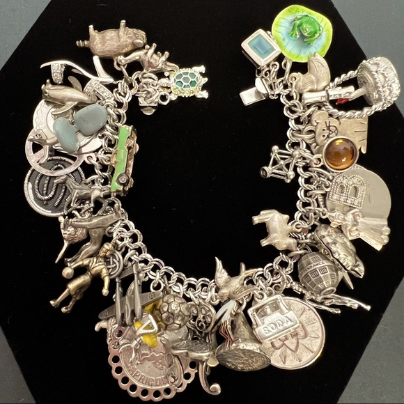 Vintage Jewelry - Vintage LOADED Sterling 925 Silver 113+ Grams (47) Charm Bracelet Animals Gems